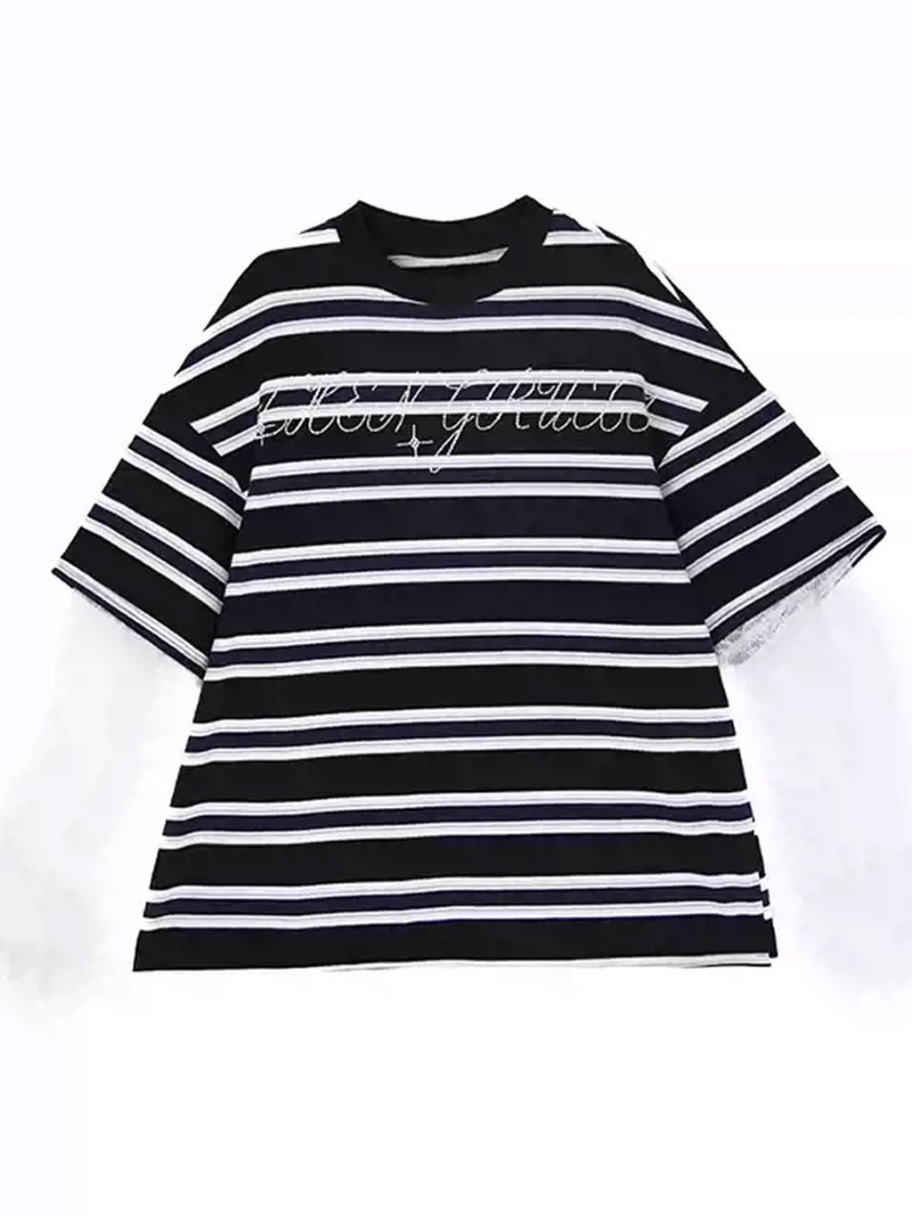 Striped lace sleeve top 