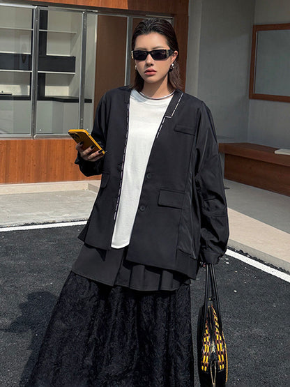 ノーカラーレイヤードジャケット