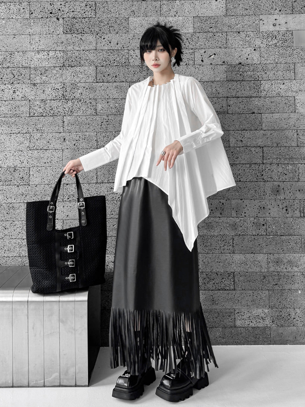 Scarf tie blouse and denim pants series 