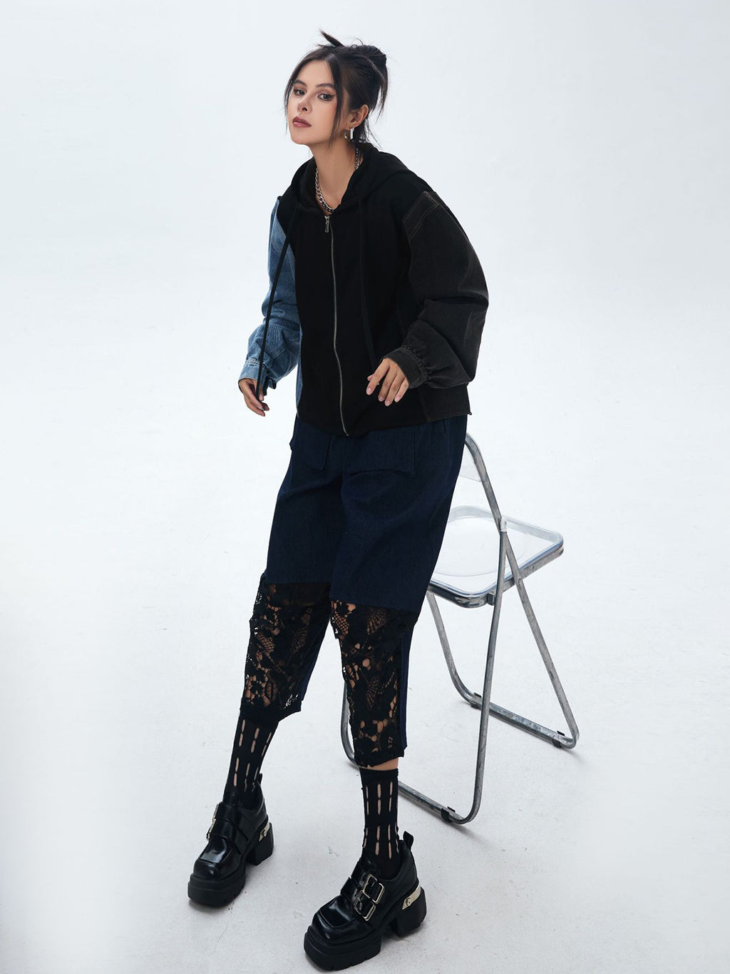 Washed Denim Docking Hoodie 
