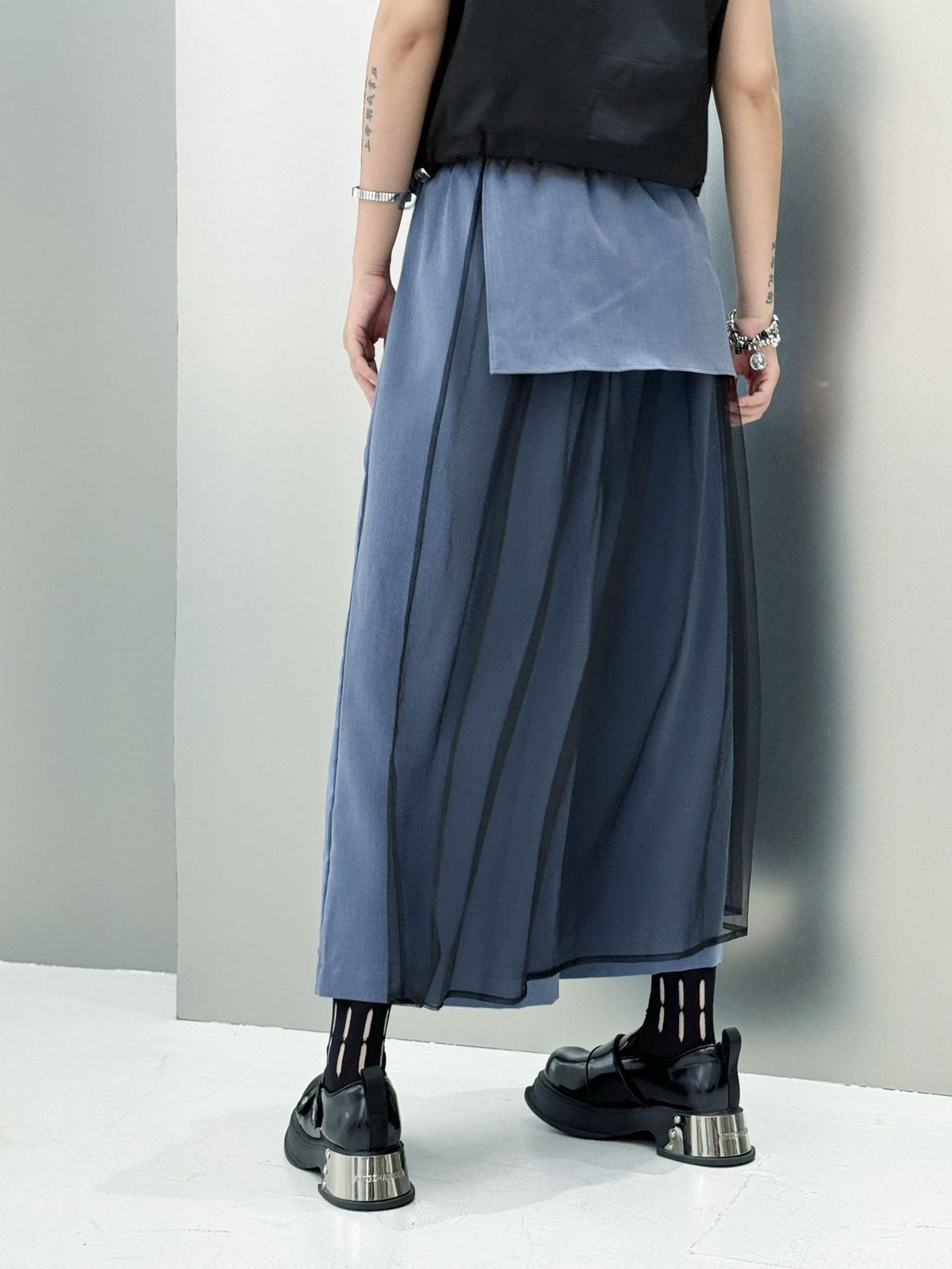 Tulle layered wide pants 