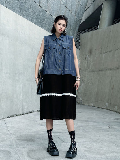 Scarf tie blouse and denim pants series 