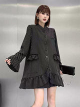 ピンストライプラッフルロングジャケット 着用