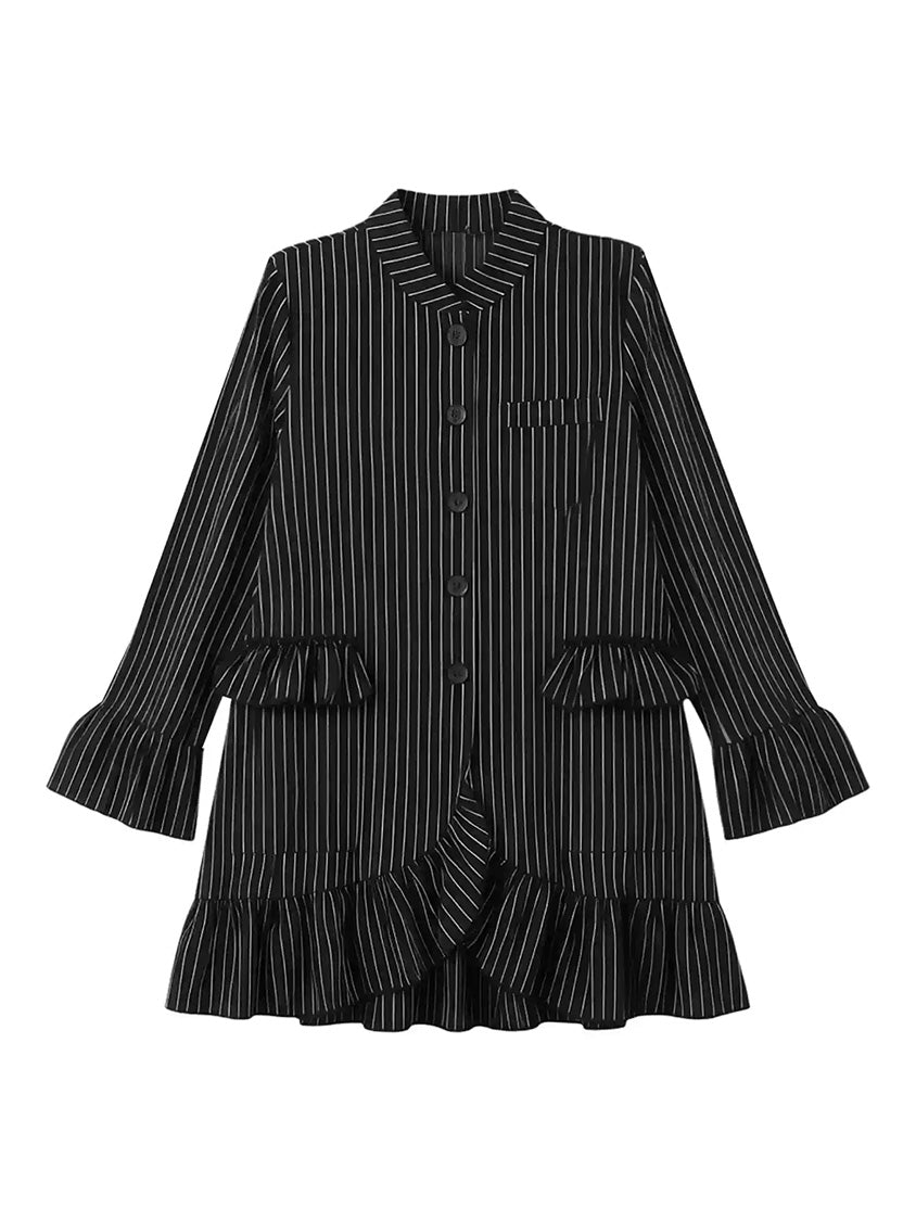 ピンストライプラッフルロングジャケット 平置き