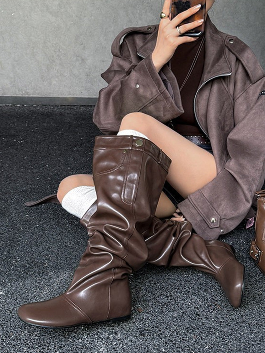 パンツディテールロングブーツ ブラウン 着用写真14