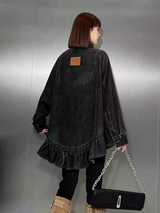 HTA-1156 フリルヘムウォッシュデニムシャツ 着用写真1