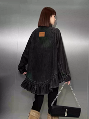 HTA-1156 フリルヘムウォッシュデニムシャツ 着用写真1