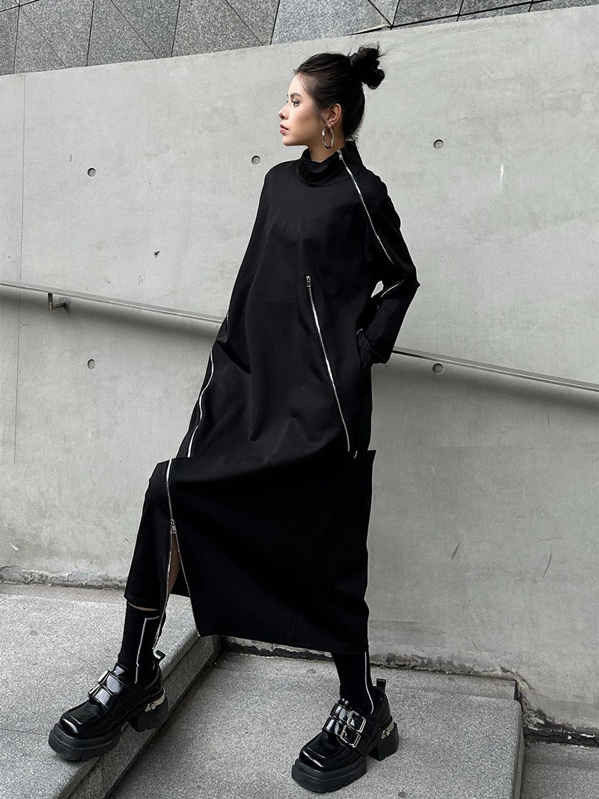 HTA-1158 ジップディテールハイネックロングワンピース 着用写真12