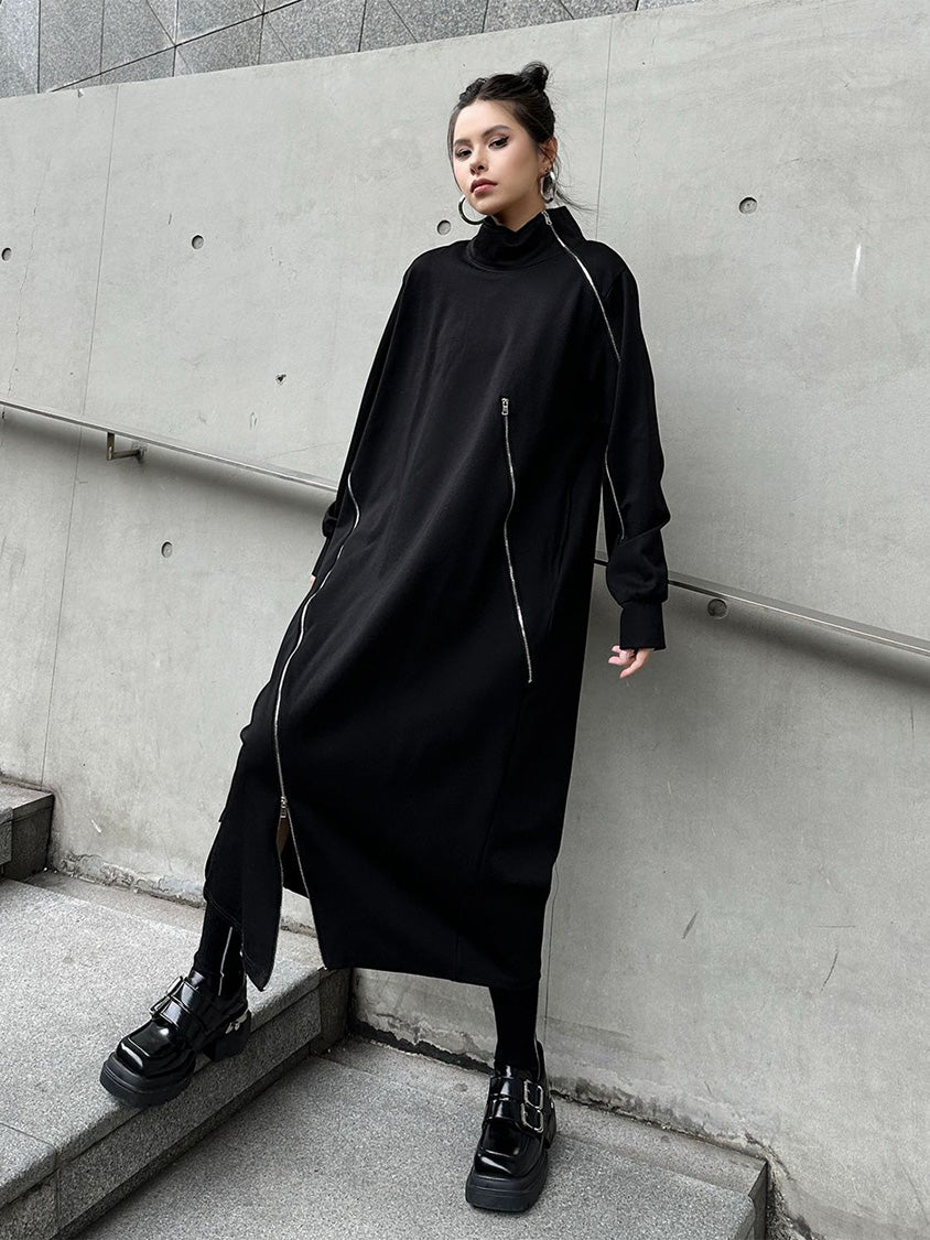 HTA-1158 ジップディテールハイネックロングワンピース 着用写真13