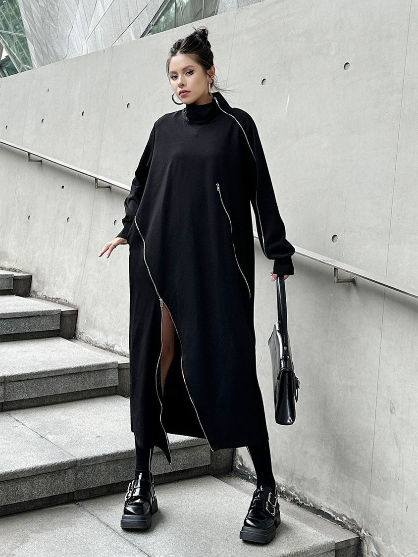 HTA-1158 ジップディテールハイネックロングワンピース 着用写真14