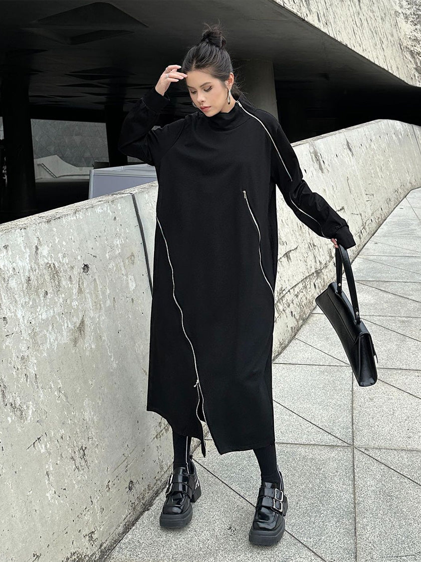HTA-1158 ジップディテールハイネックロングワンピース 着用写真4