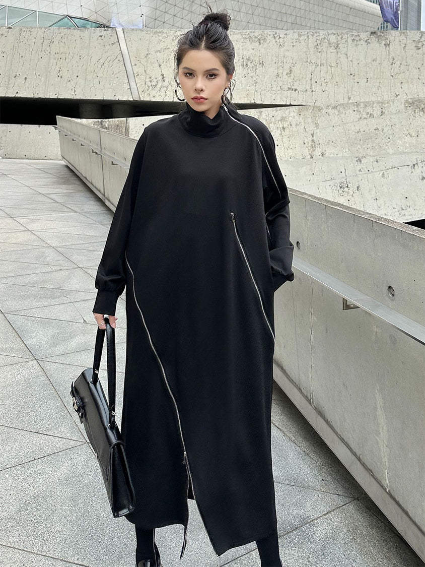 HTA-1158 ジップディテールハイネックロングワンピース 着用写真5