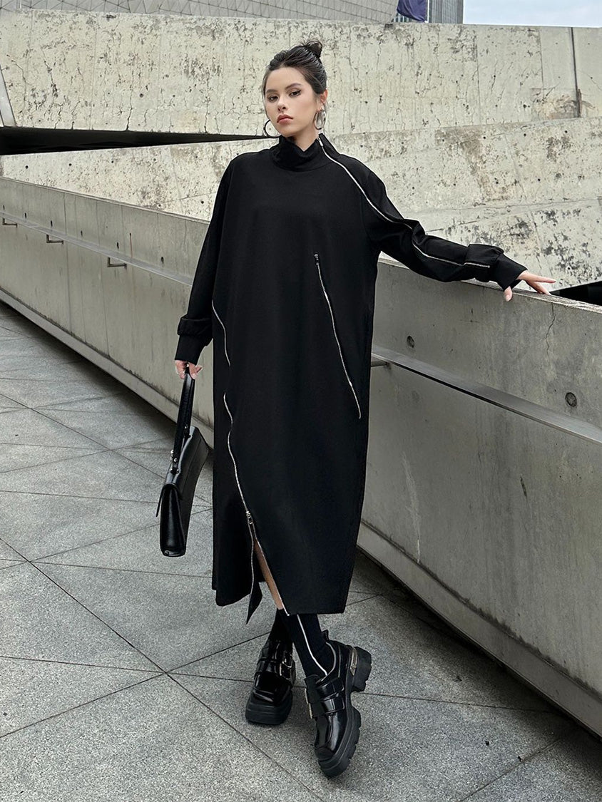 HTA-1158 ジップディテールハイネックロングワンピース 着用写真7