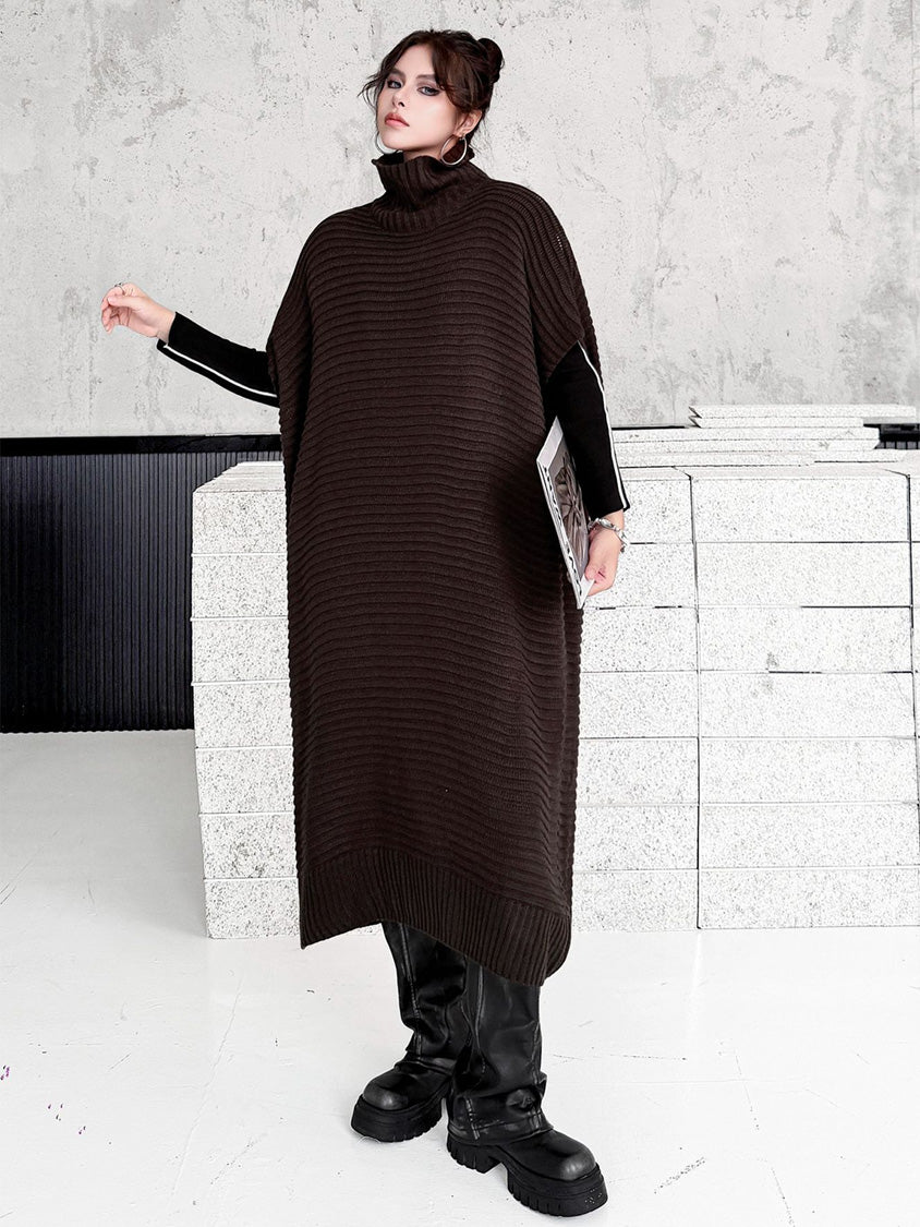 ハイネックリブニットロングベスト