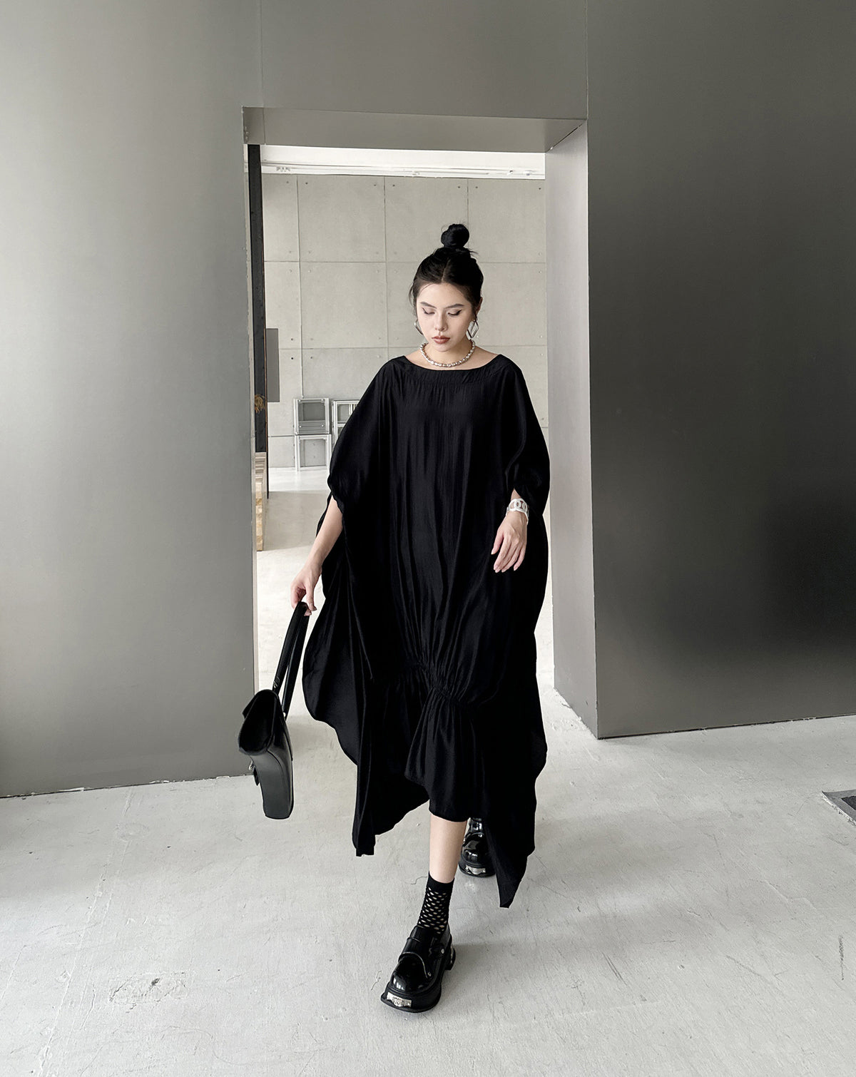 Gathered ruffle draped dress 