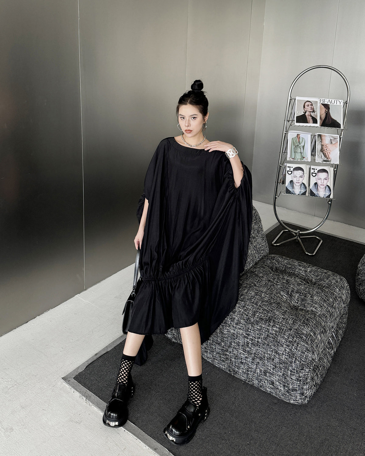 Gathered ruffle draped dress 