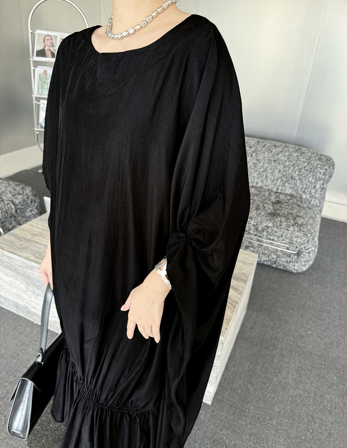 Gathered ruffle draped dress 