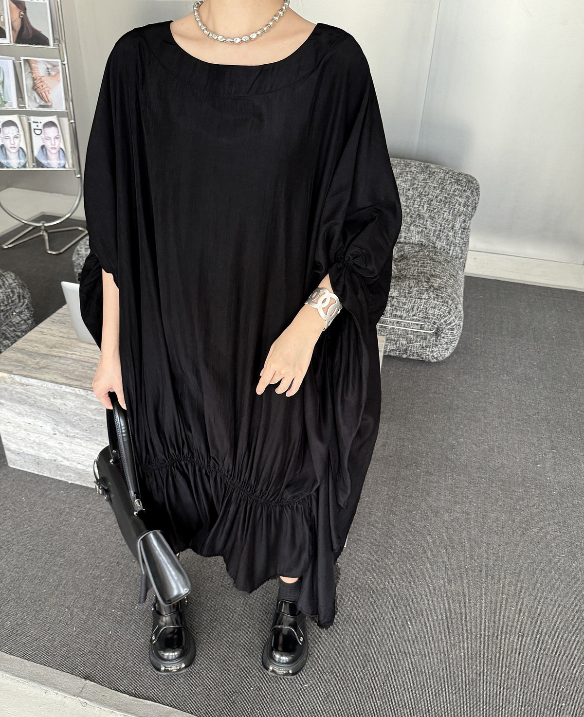 Gathered ruffle draped dress 