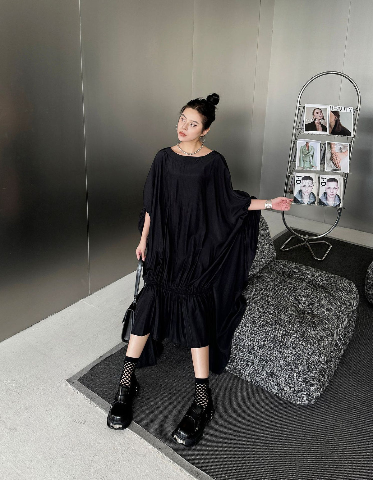Gathered ruffle draped dress 