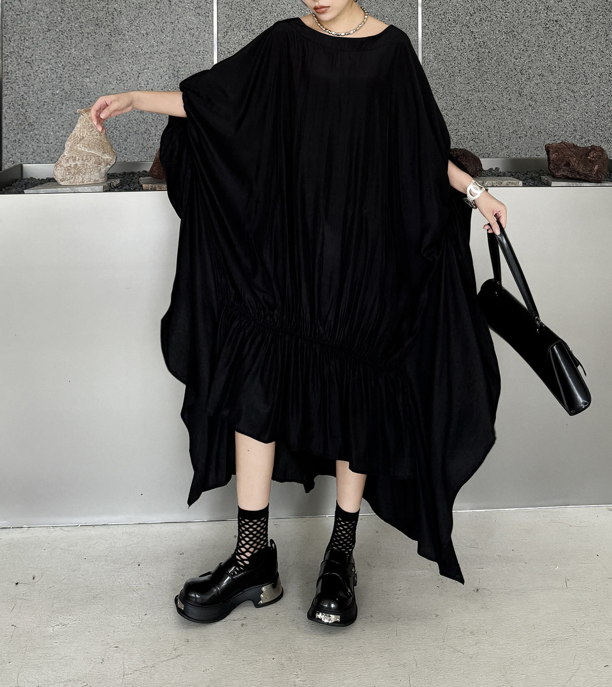 Gathered ruffle draped dress 