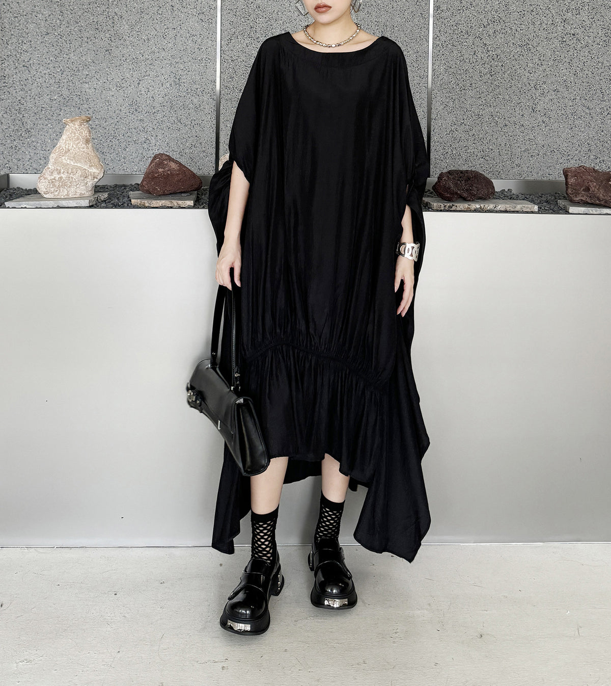 Gathered ruffle draped dress 