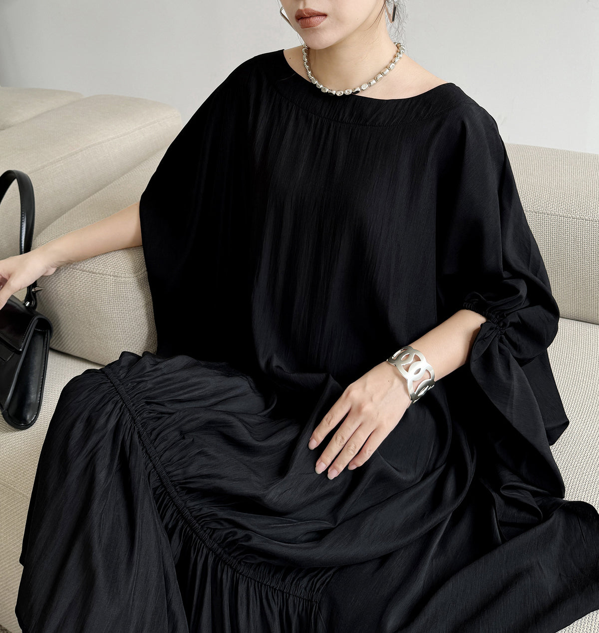 Gathered ruffle draped dress 
