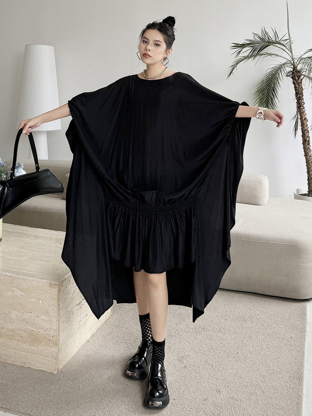 Gathered ruffle draped dress 