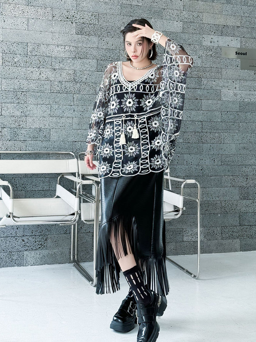 Flower embroidered lace top