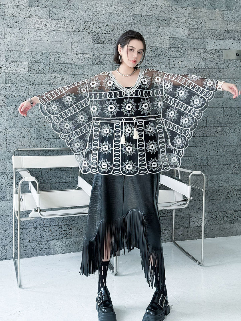 Flower embroidered lace top