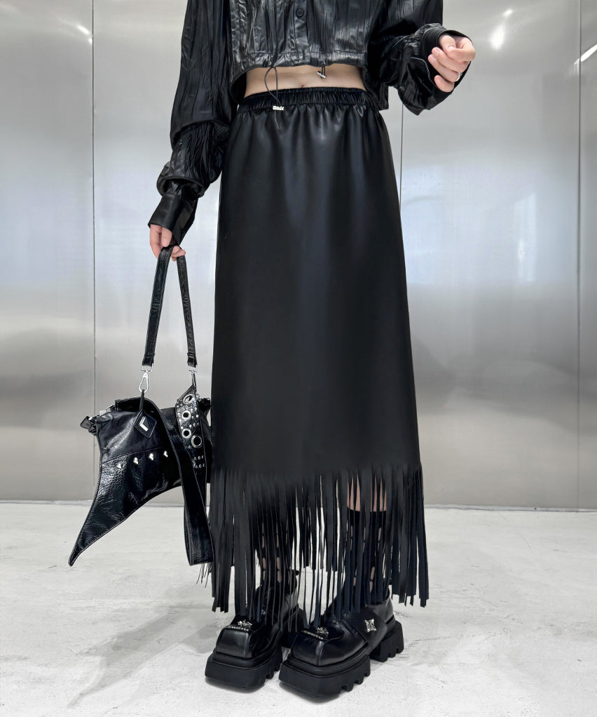 Faux leather fringe skirt
