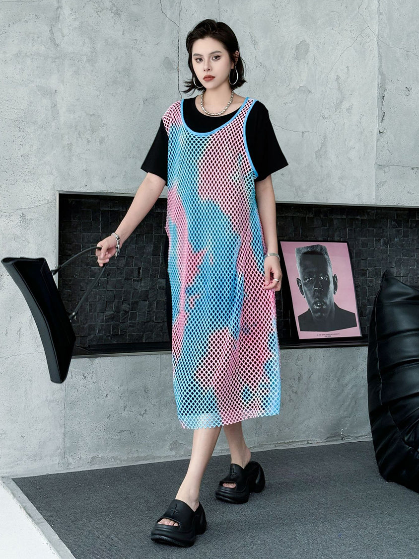 Colored Mesh Layered Dress
