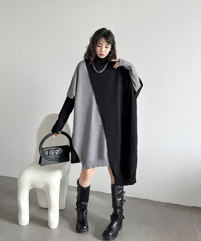 Two-tone knit dress