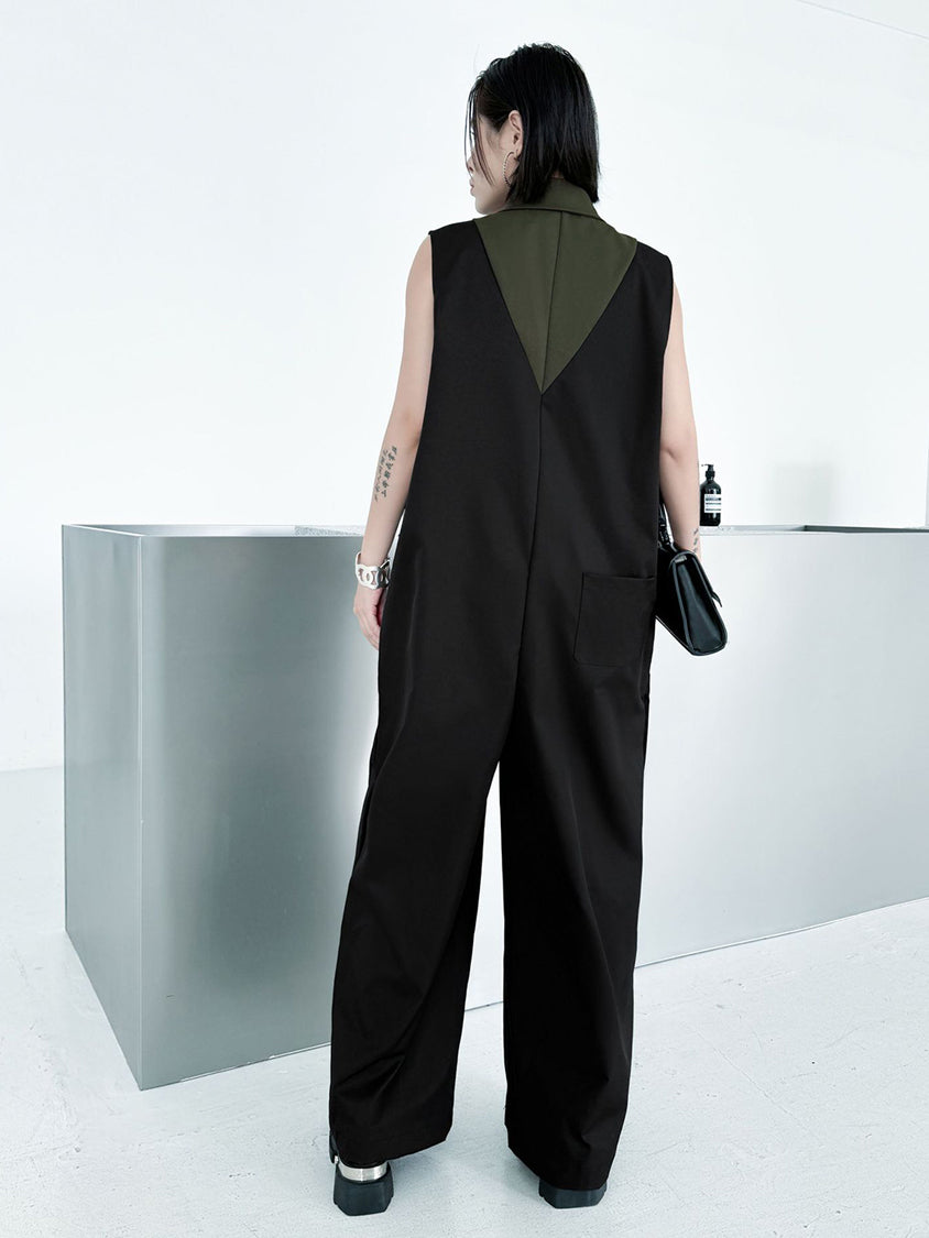 Center tuck wide jumpsuit