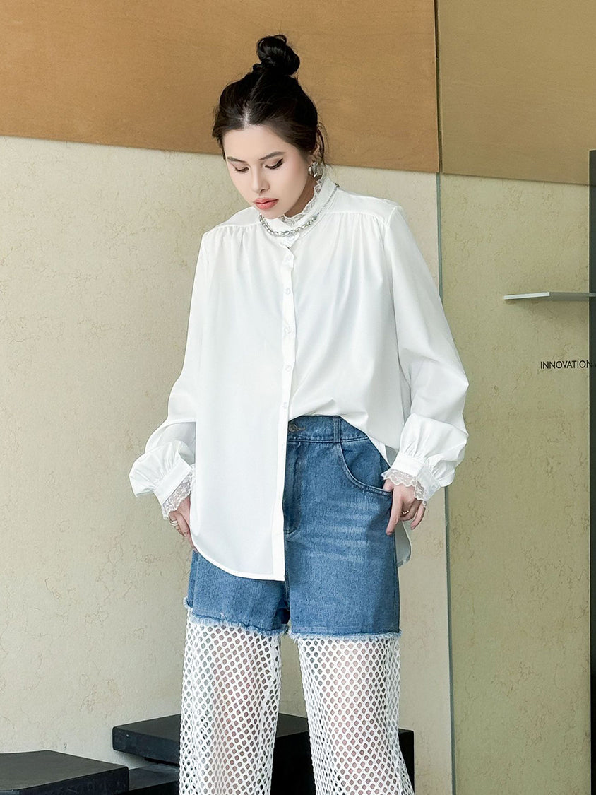 Lace stand-collar blouse