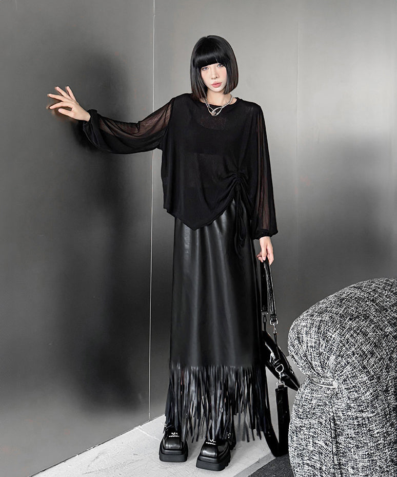 Faux leather fringe skirt