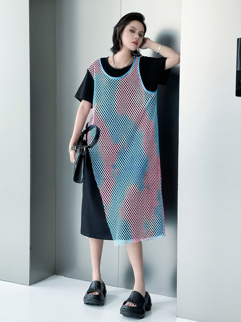 Colored Mesh Layered Dress