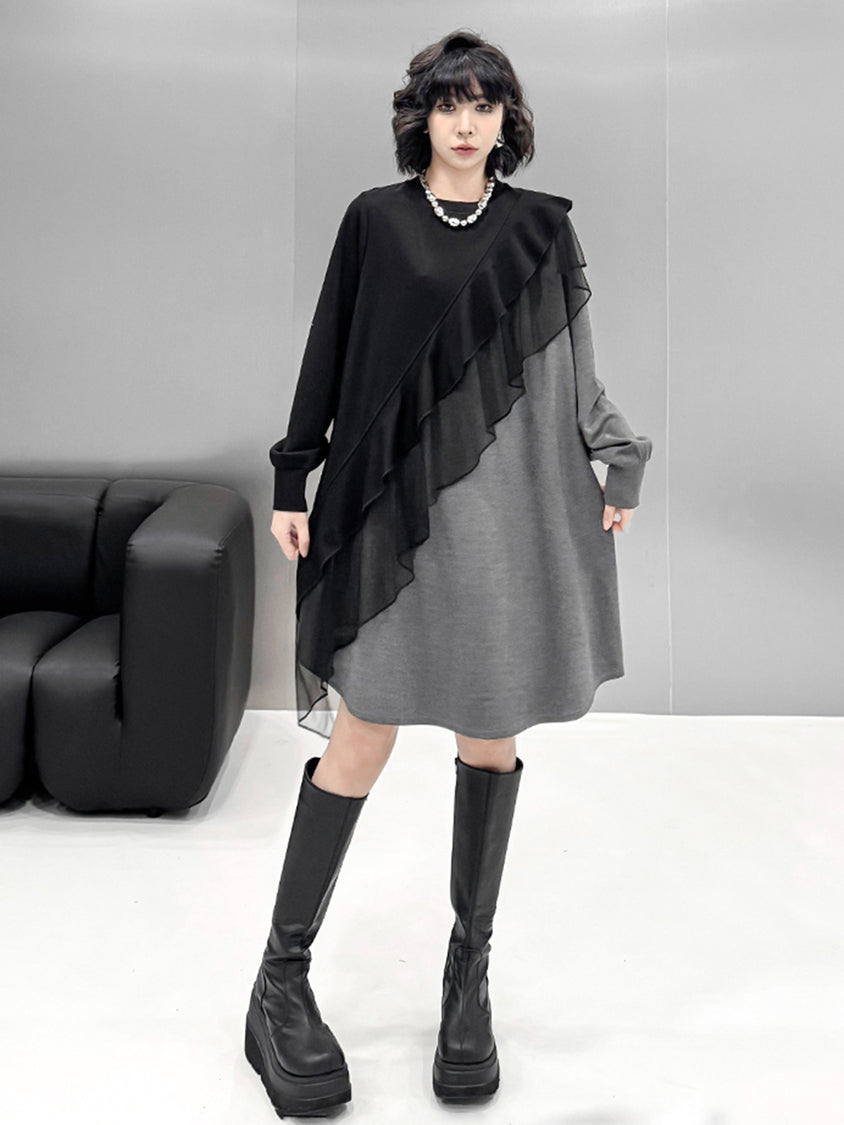 Ruffled frill contrast dress