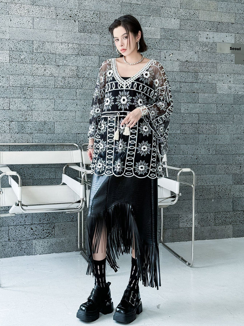Flower embroidered lace top