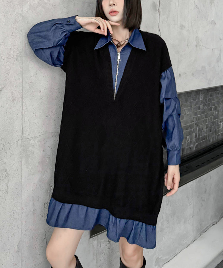Denim knit layered dress