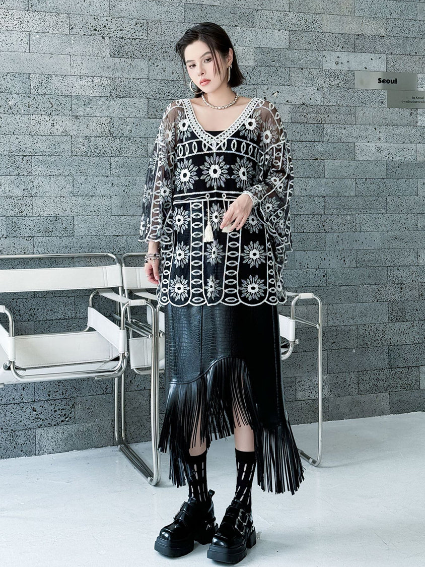 Flower embroidered lace top