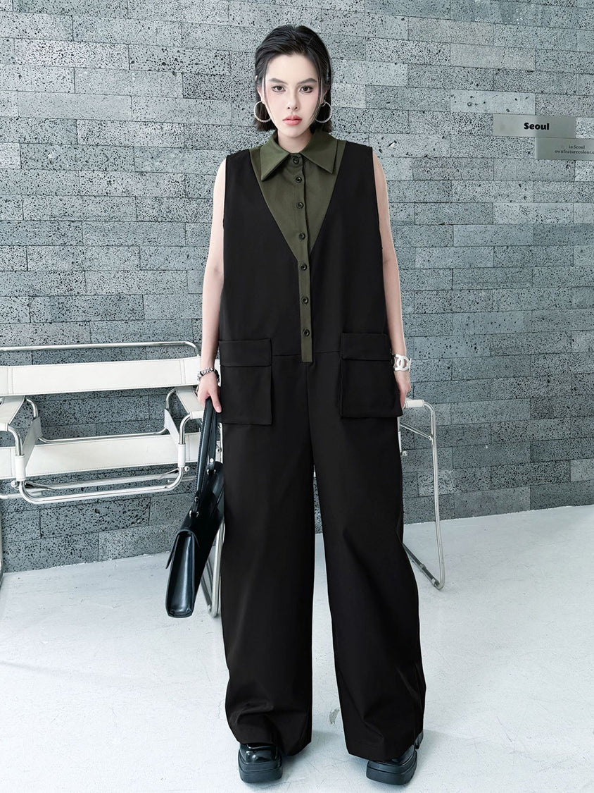 Center tuck wide jumpsuit