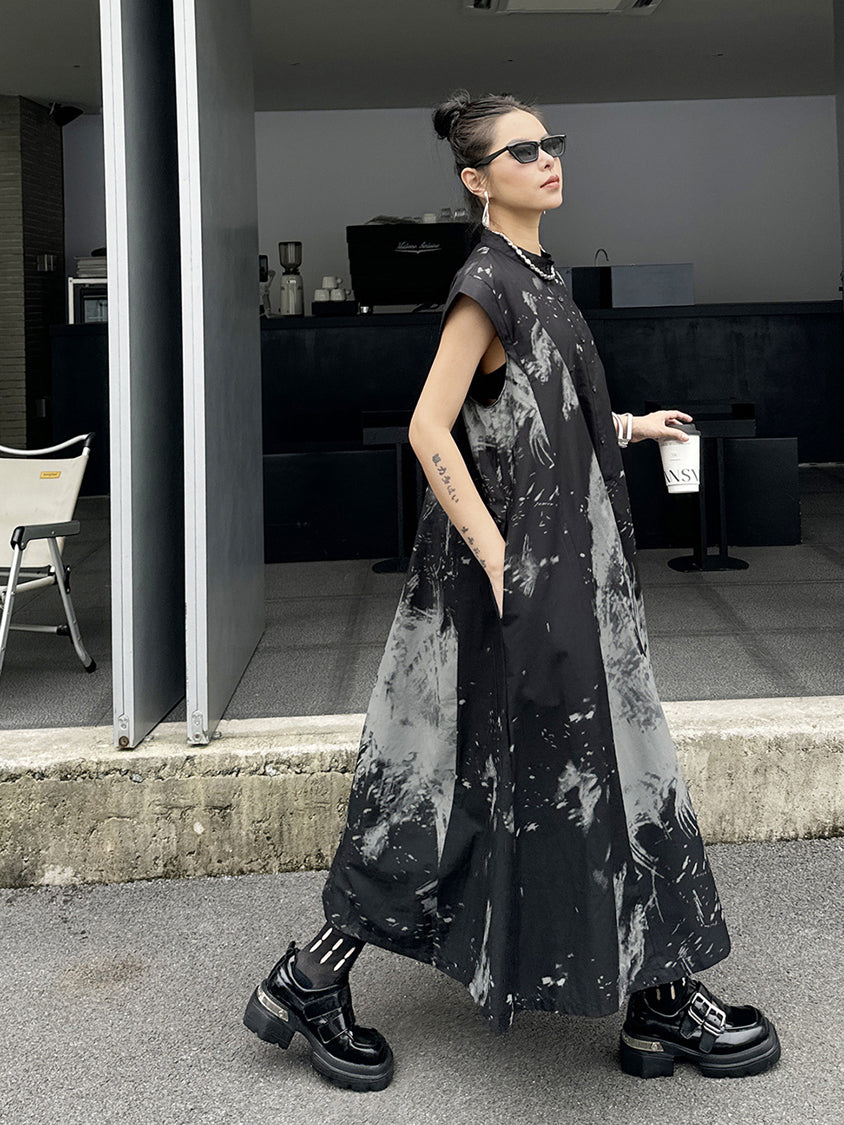 French Sleeve Print Flared Dress