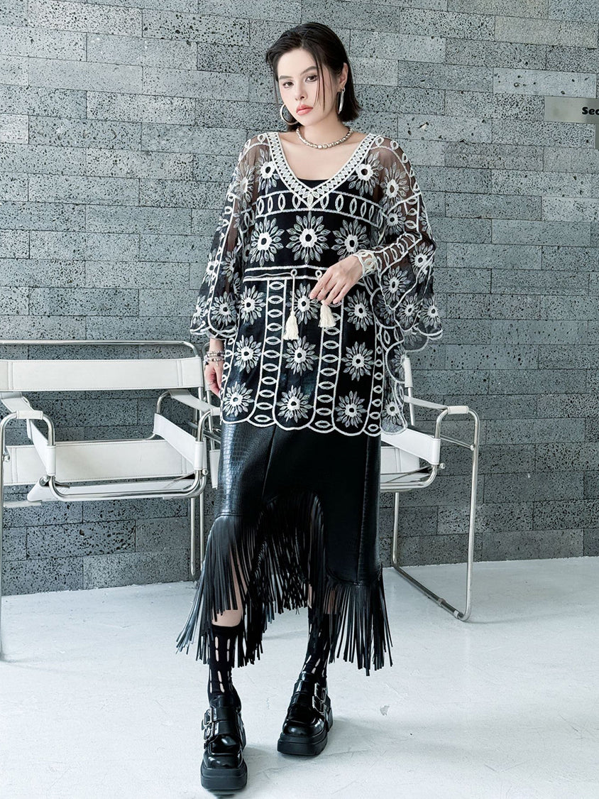 Flower embroidered lace top