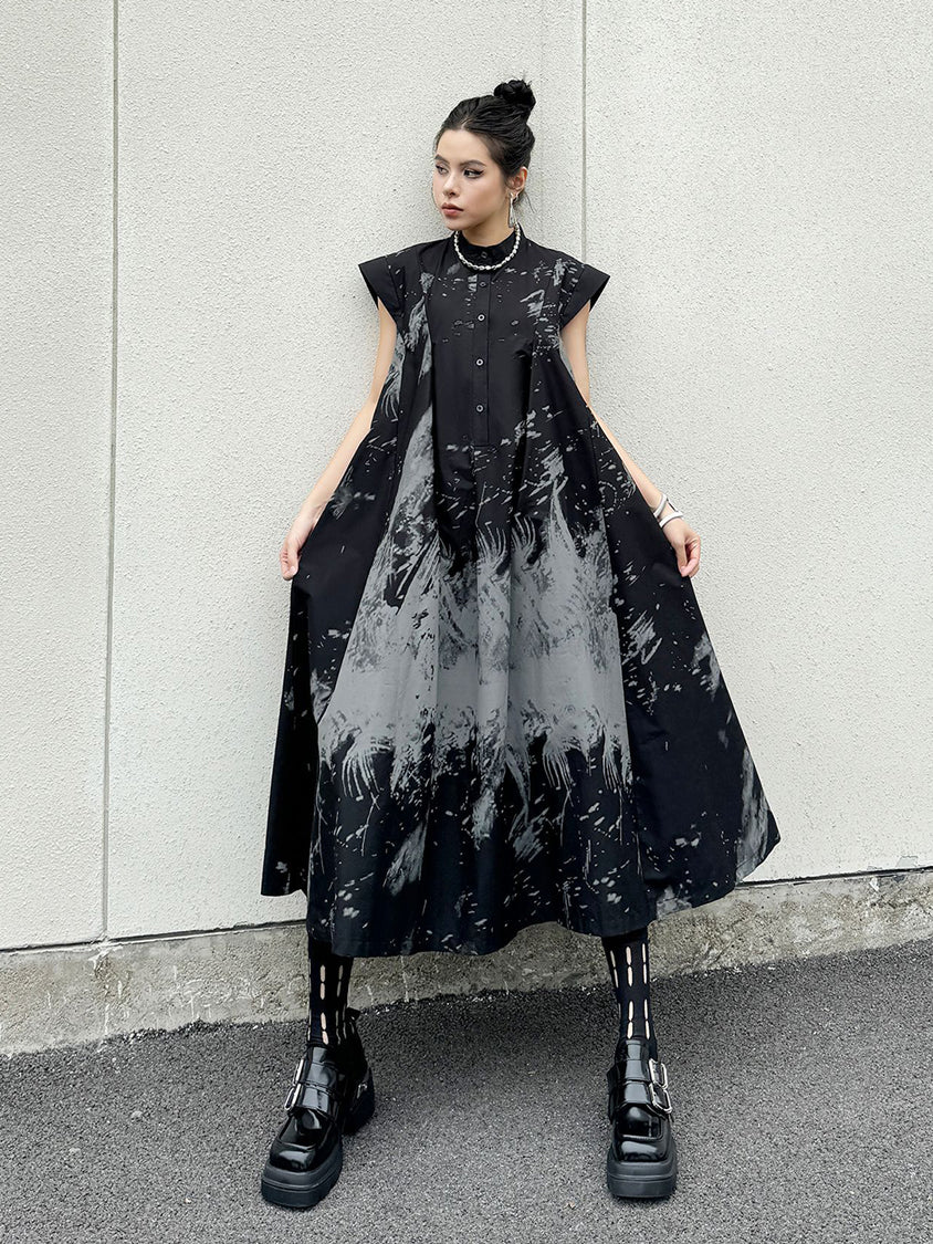 French Sleeve Print Flared Dress