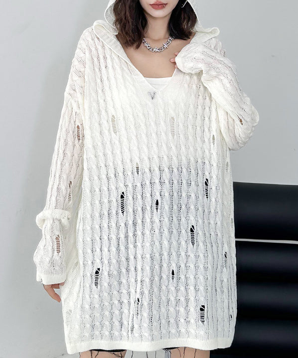 Distressed knit hoodie