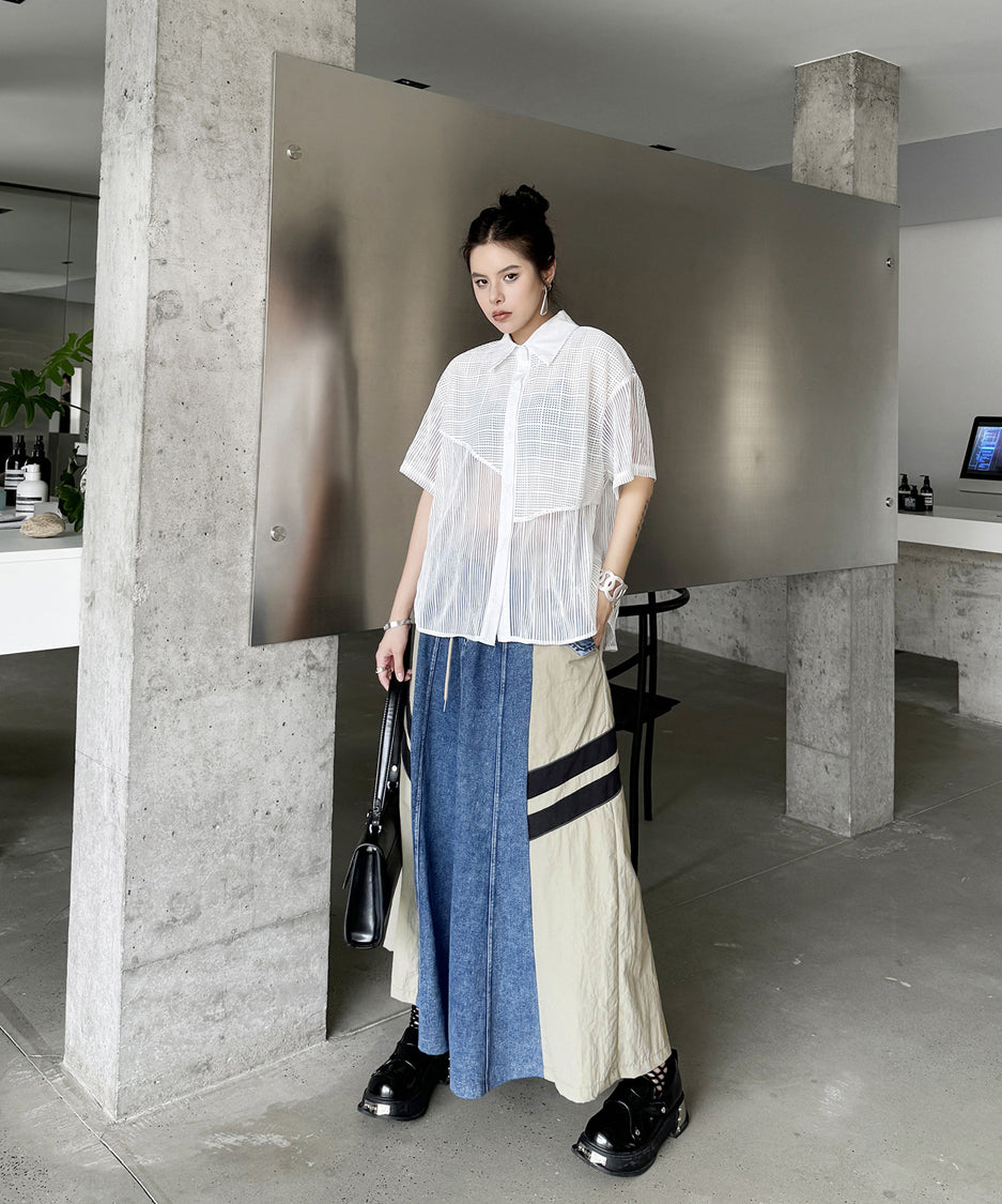 Side Switch Flare Denim Skirt