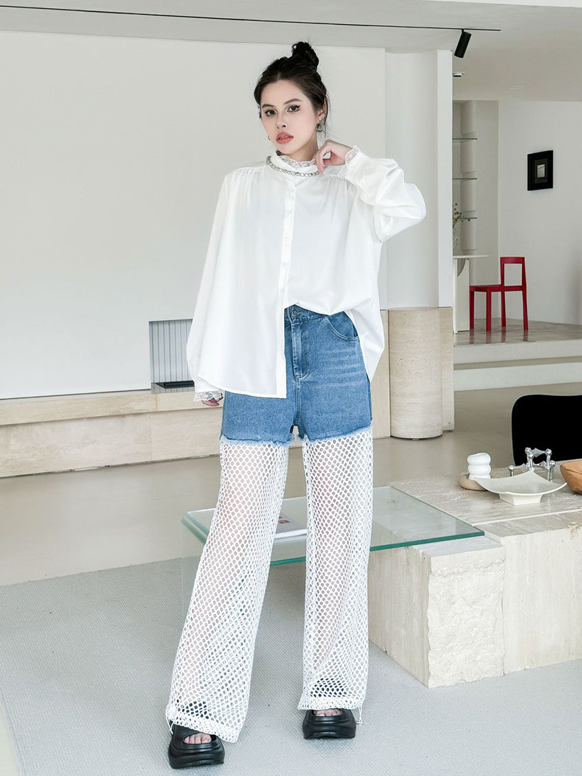 Lace stand-collar blouse