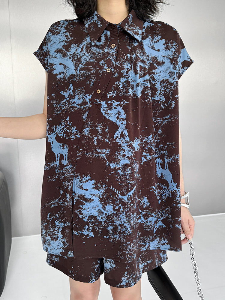 Printed pattern blouse and shorts