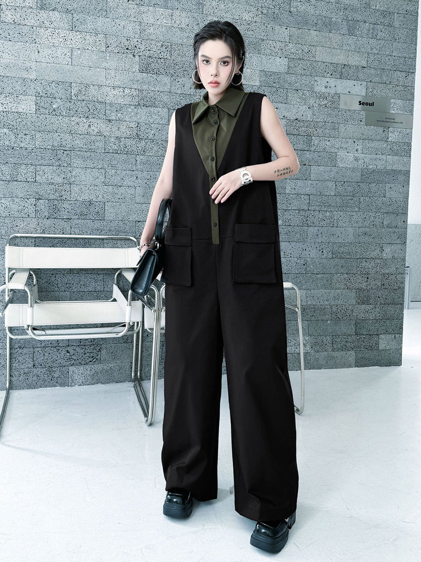 Center tuck wide jumpsuit