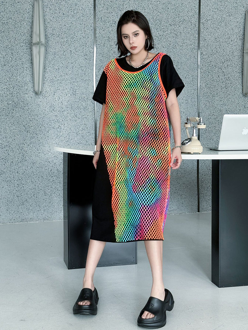 Colored Mesh Layered Dress